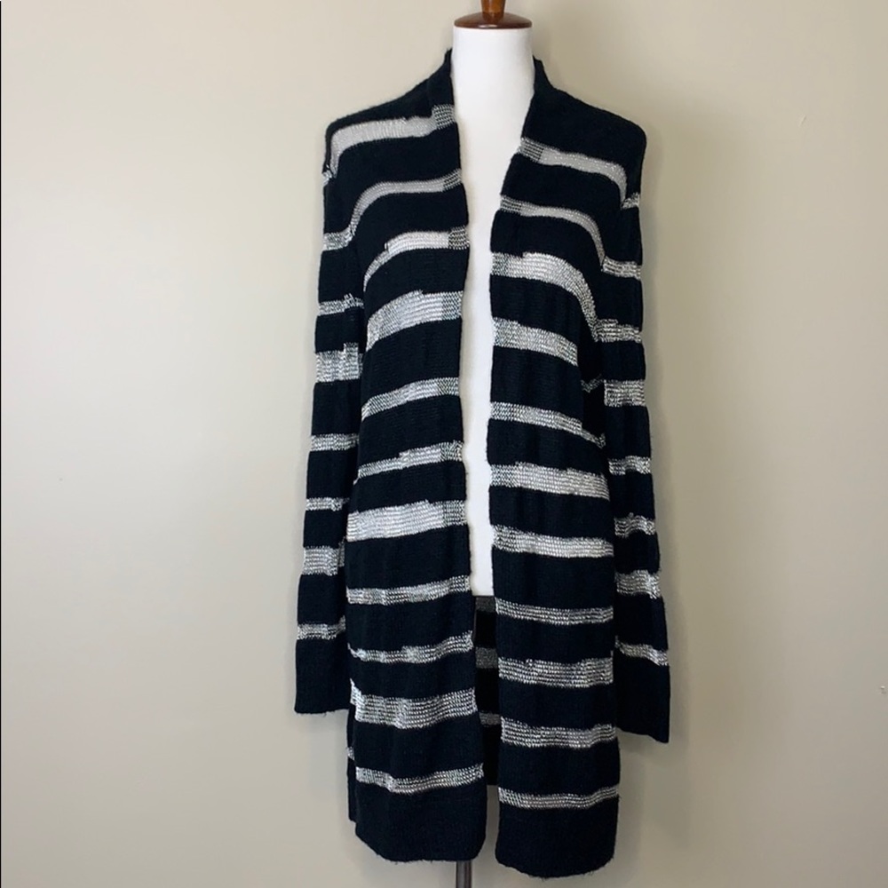 LEITH Black Silver Open Long Knitted Cardigan L
